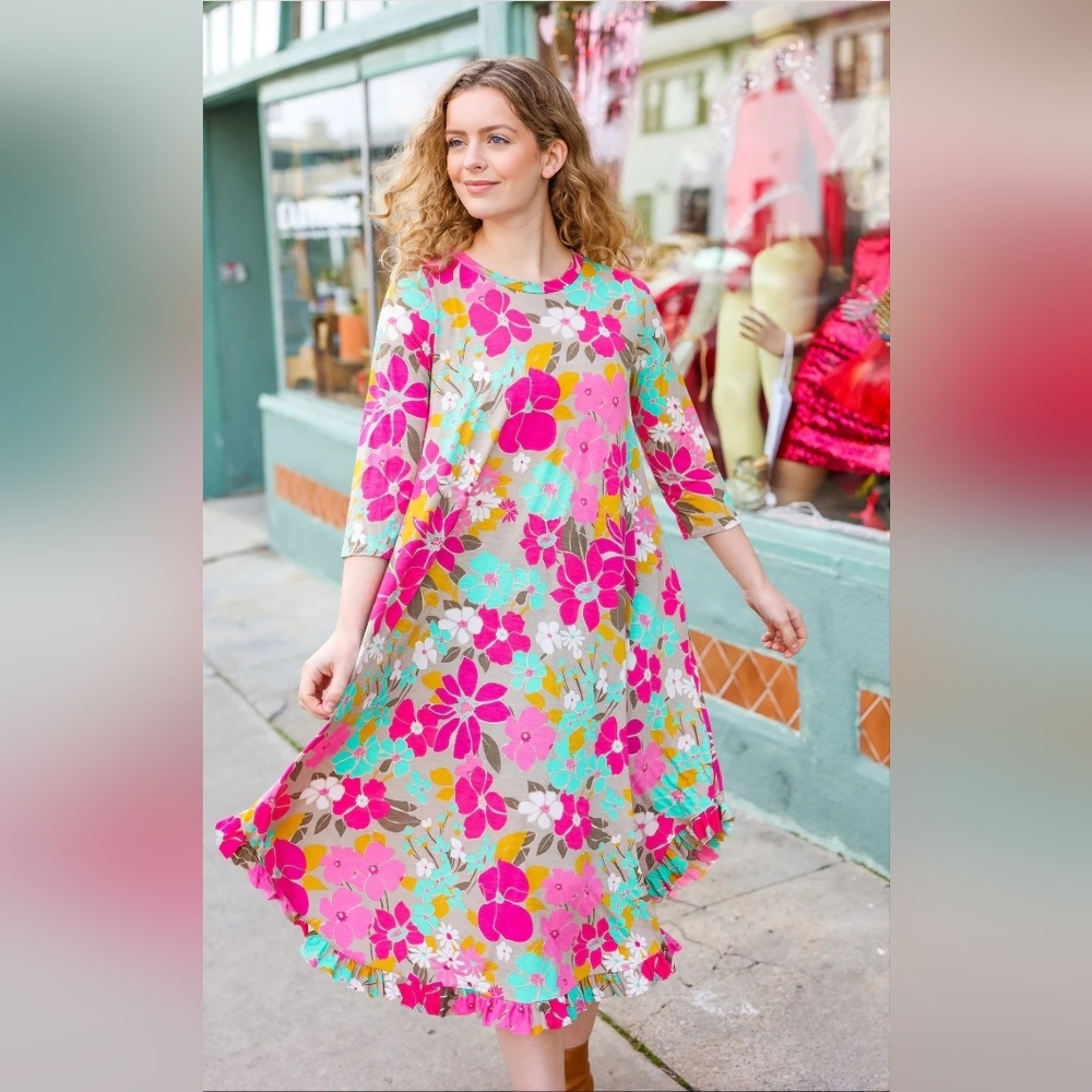 Floral Ruffle Hem Midi Dress